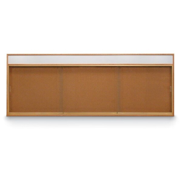 Sliding Door Wood Corkboard, 96"x36", Head, UV9006OCH-WALNUT-SURF
